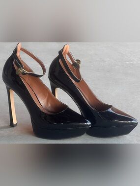 Kurt Geiger London Shoreditch Black Patent Platform Pumps Eagle Heels Size 38.5